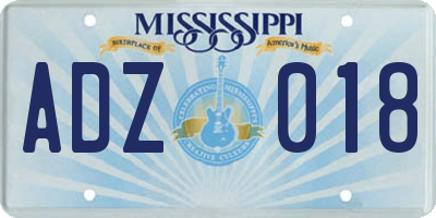 MS license plate ADZ018