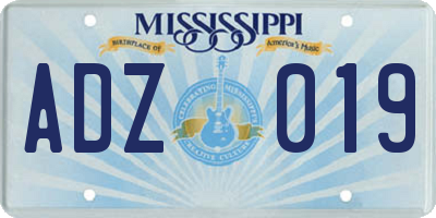 MS license plate ADZ019