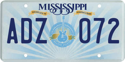 MS license plate ADZ072