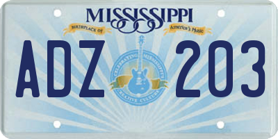 MS license plate ADZ203