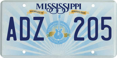 MS license plate ADZ205