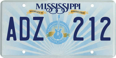 MS license plate ADZ212
