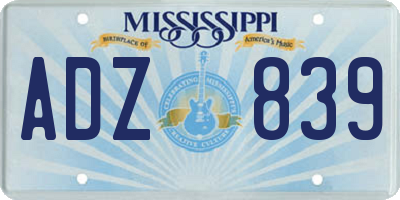 MS license plate ADZ839