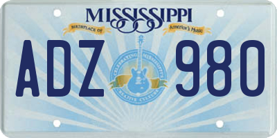 MS license plate ADZ980