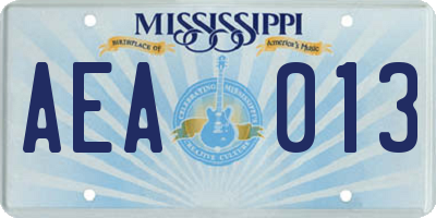 MS license plate AEA013