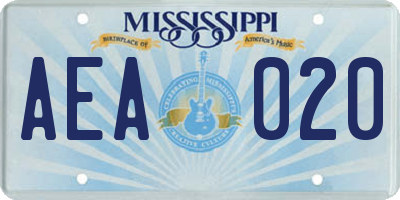 MS license plate AEA020