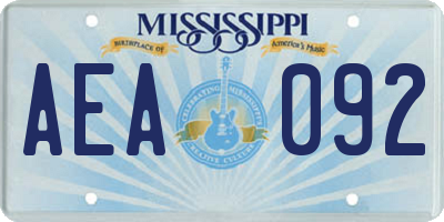 MS license plate AEA092