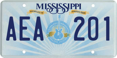 MS license plate AEA201