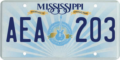 MS license plate AEA203