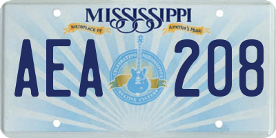 MS license plate AEA208