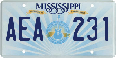MS license plate AEA231