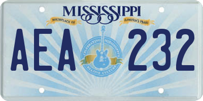 MS license plate AEA232