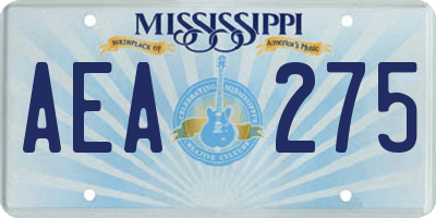 MS license plate AEA275