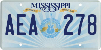MS license plate AEA278