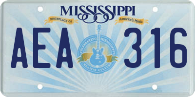 MS license plate AEA316