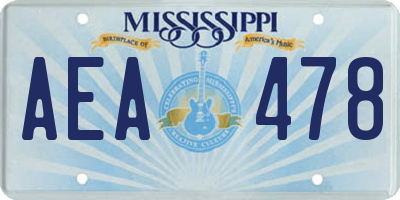 MS license plate AEA478