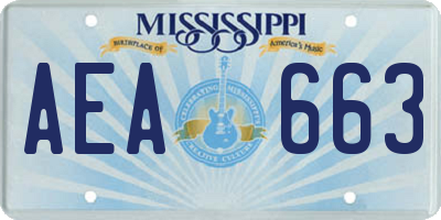 MS license plate AEA663