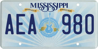 MS license plate AEA980