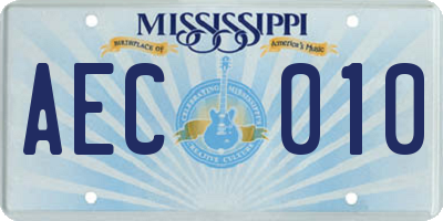 MS license plate AEC010