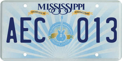 MS license plate AEC013