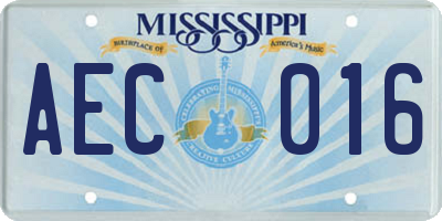 MS license plate AEC016