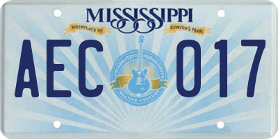 MS license plate AEC017