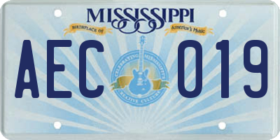 MS license plate AEC019