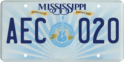 MS license plate AEC020