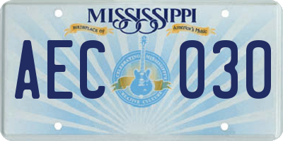 MS license plate AEC030