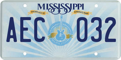 MS license plate AEC032