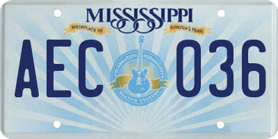 MS license plate AEC036