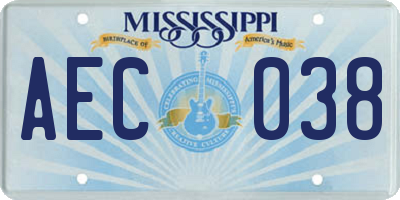 MS license plate AEC038