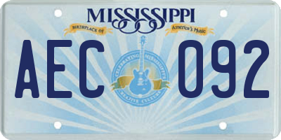 MS license plate AEC092