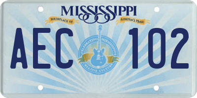 MS license plate AEC102