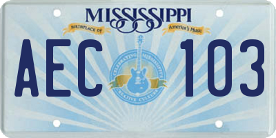 MS license plate AEC103