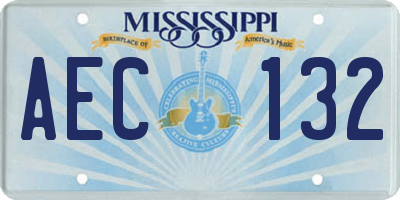 MS license plate AEC132
