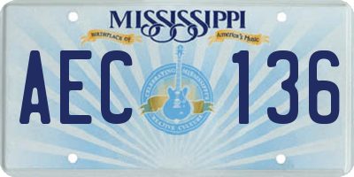 MS license plate AEC136