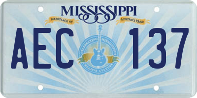 MS license plate AEC137