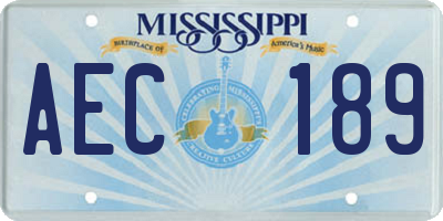 MS license plate AEC189
