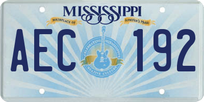 MS license plate AEC192