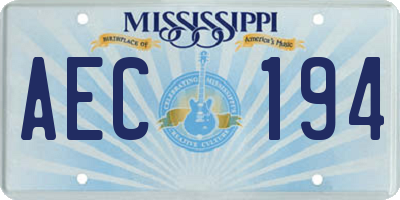 MS license plate AEC194