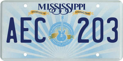 MS license plate AEC203