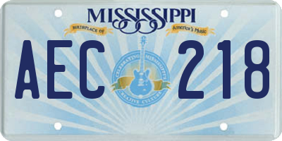 MS license plate AEC218