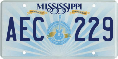 MS license plate AEC229