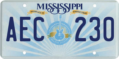 MS license plate AEC230