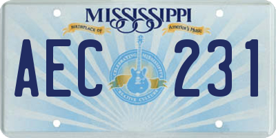 MS license plate AEC231