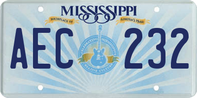 MS license plate AEC232