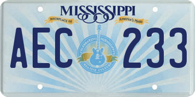 MS license plate AEC233
