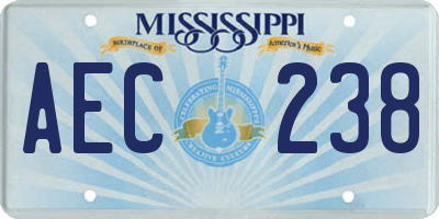 MS license plate AEC238