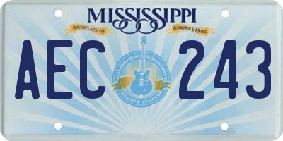 MS license plate AEC243